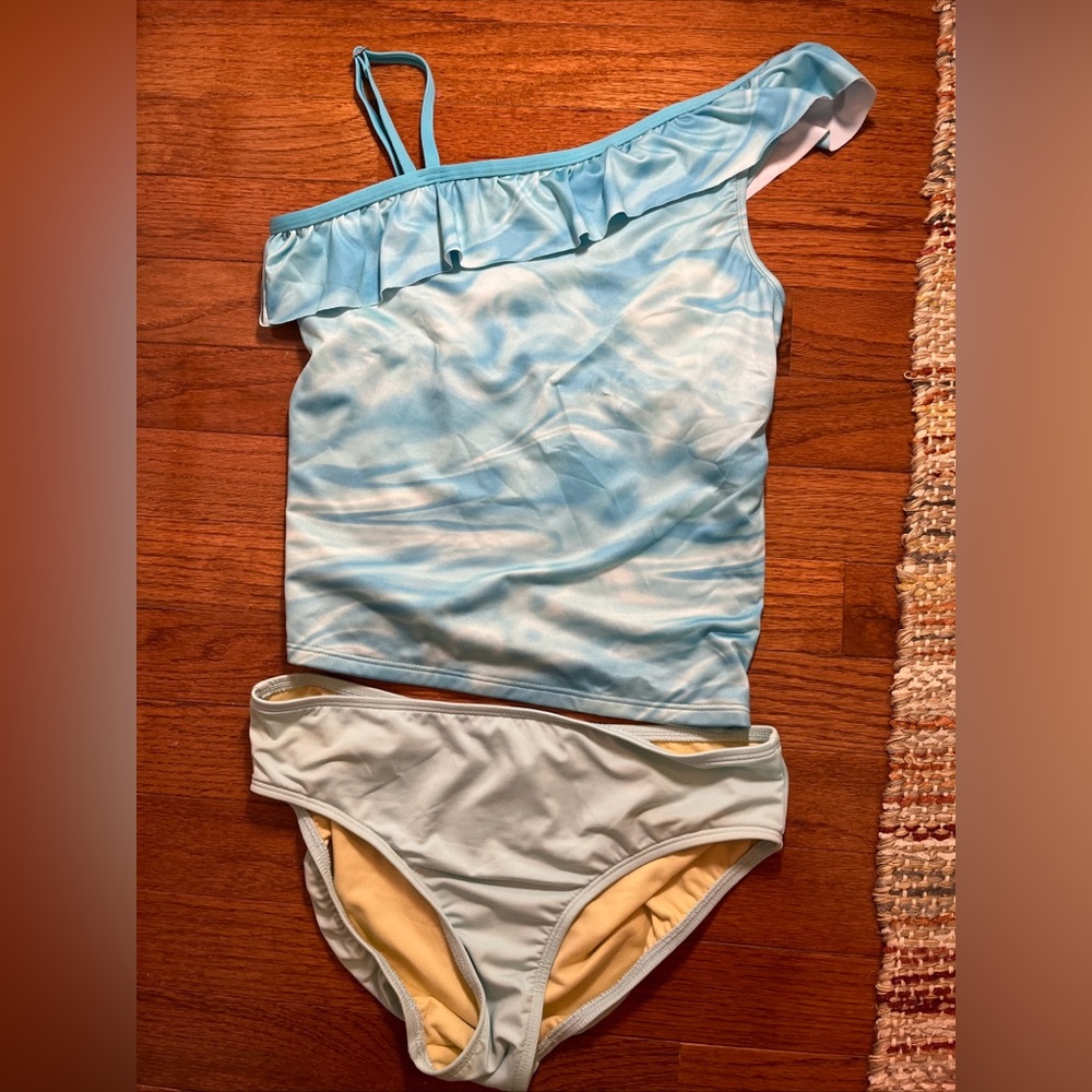 Lands' End Girls Swim Tankini Bikini Set, Blue Size 12